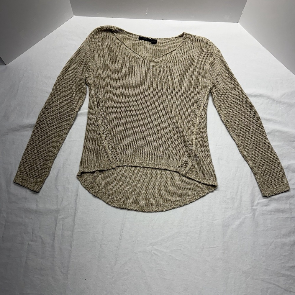 RDI Beige Pullover Sweater XS V-Neck Elbow Patch Cozy Knit Fall Winter RN114935